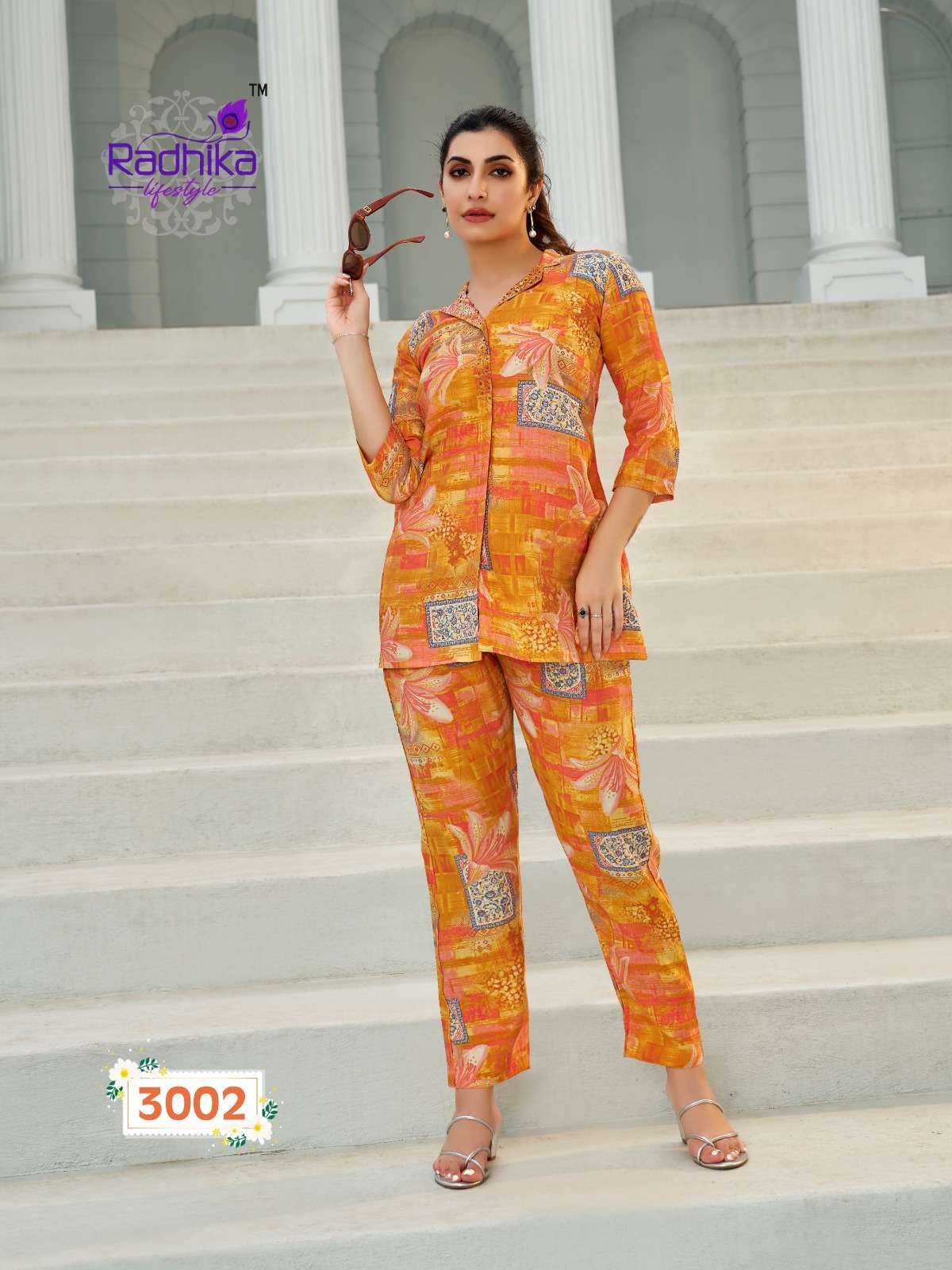 CORD VOL 3 MUSLIN PRINT WITH SWAROSKI WORK DESIGNER CO ORD SET BY RADHIKA LIFESTYLE BRAND 3002
